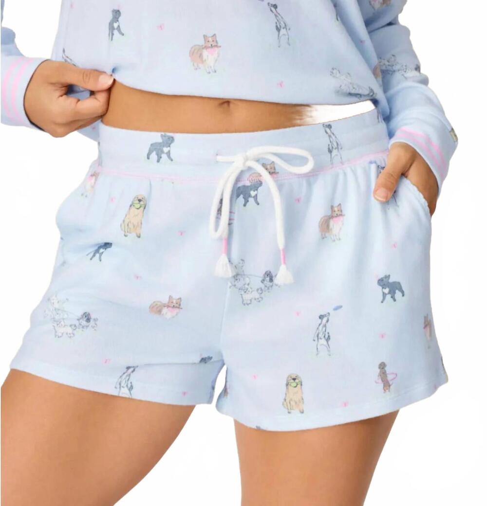 NEW PJ SALVAGE women's bark park sleep shorts in blue ice